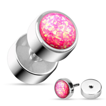 Fake Plug Earring with Opal Head