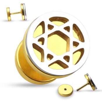 Gold Fake Plug Earring with a Hollow Star - Image 2