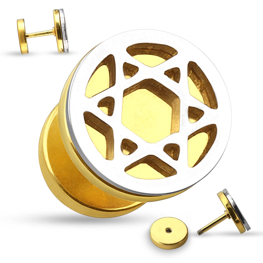 Gold Fake Plug Earring with a Hollow Star - Image 2