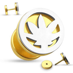 Gold Fake Plug Earring with a Leaf