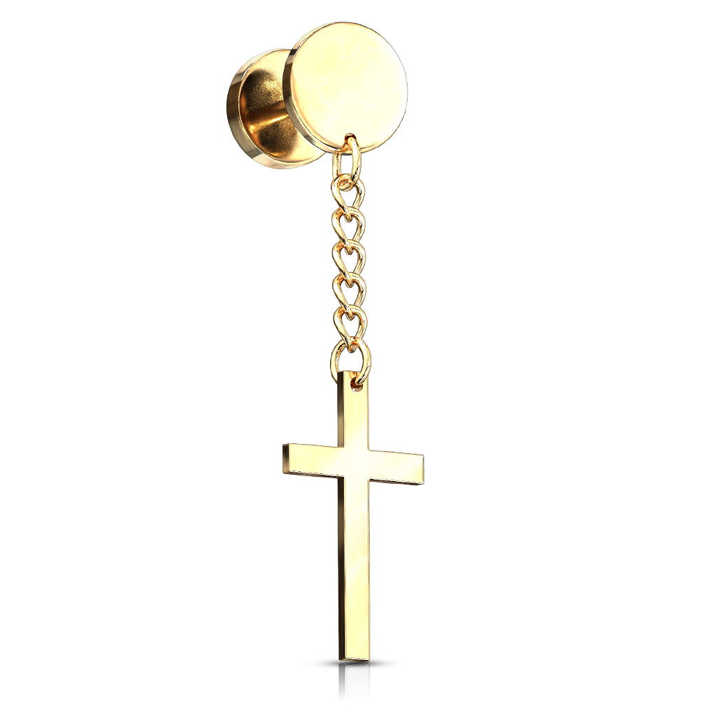Fake Plug Earring with a Cross Dangle - Image 2