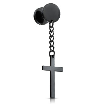 Fake Plug Earring with a Cross Dangle - Image 3