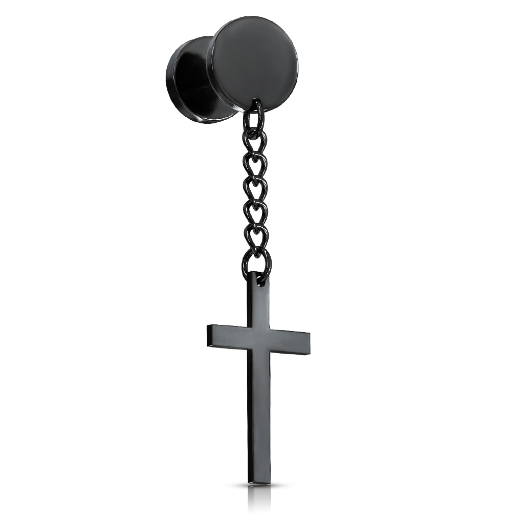 Fake Plug Earring with a Cross Dangle - Image 3