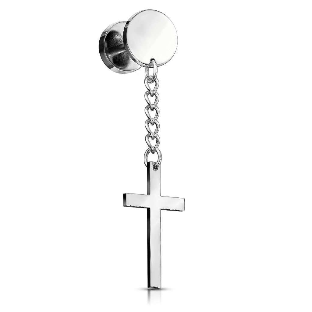 Fake Plug Earring with a Cross Dangle - Image 4