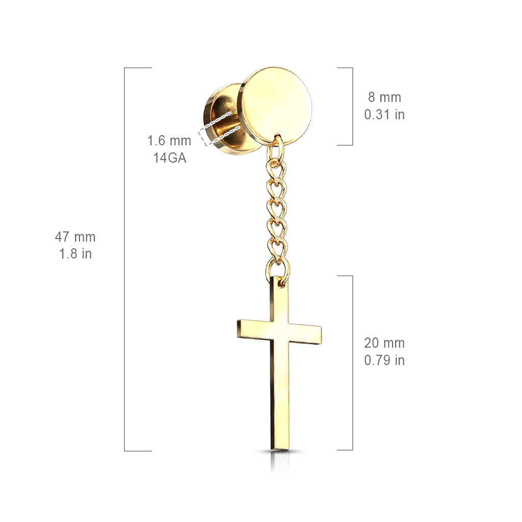 Fake Plug Earring with a Cross Dangle - Image 5