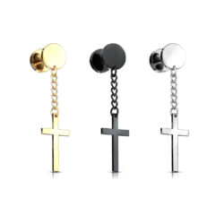 Fake Plug Earring with a Cross Dangle