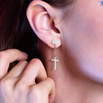 Fake Plug Earring with a Cross Dangle - Image 6