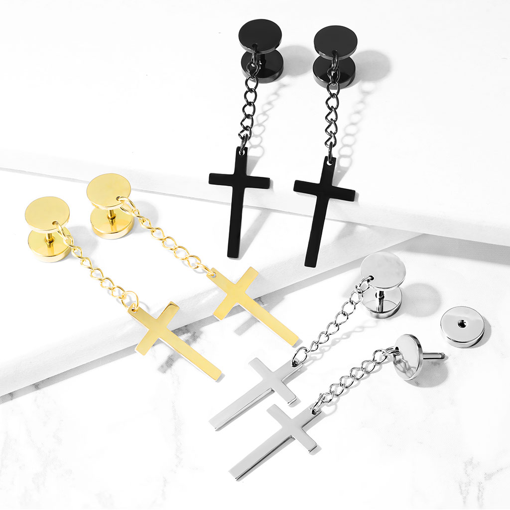 Fake Plug Earring with a Cross Dangle - Image 7