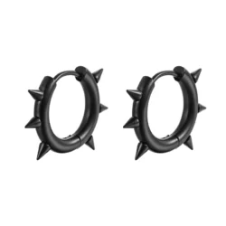 Black Hoop Earrings with Spikes