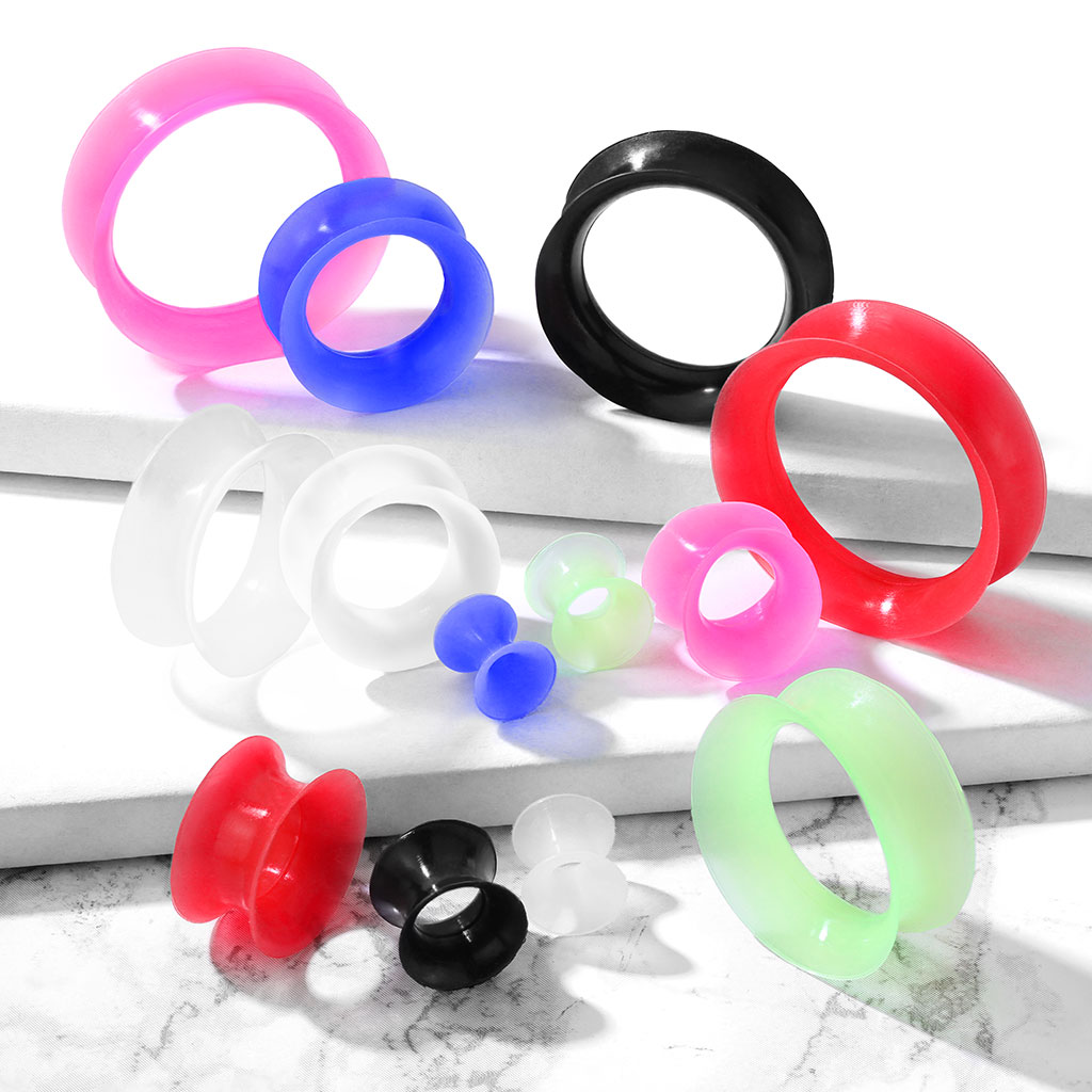 White Soft Flexible Silicone Double Flared Saddle Skin Tunnels - Image 3