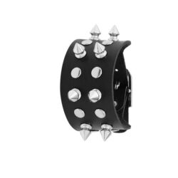 Black Leather Bracelet with Spikes and |Studs