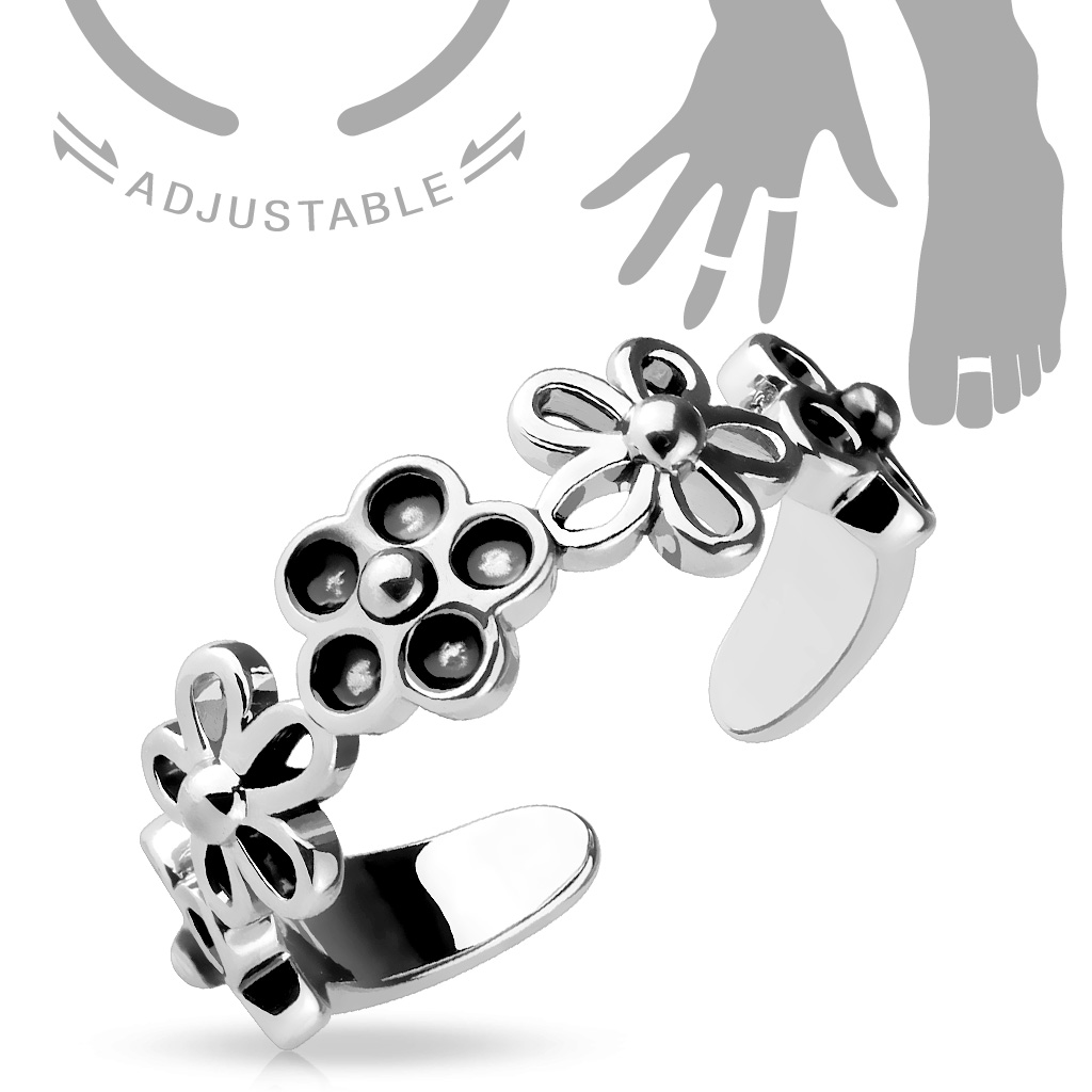 Toe or Finger Ring with 5 Petal Flowers - Image 2