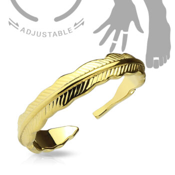 Gold Toe or Finger Ring with a Feather Design - Image 2