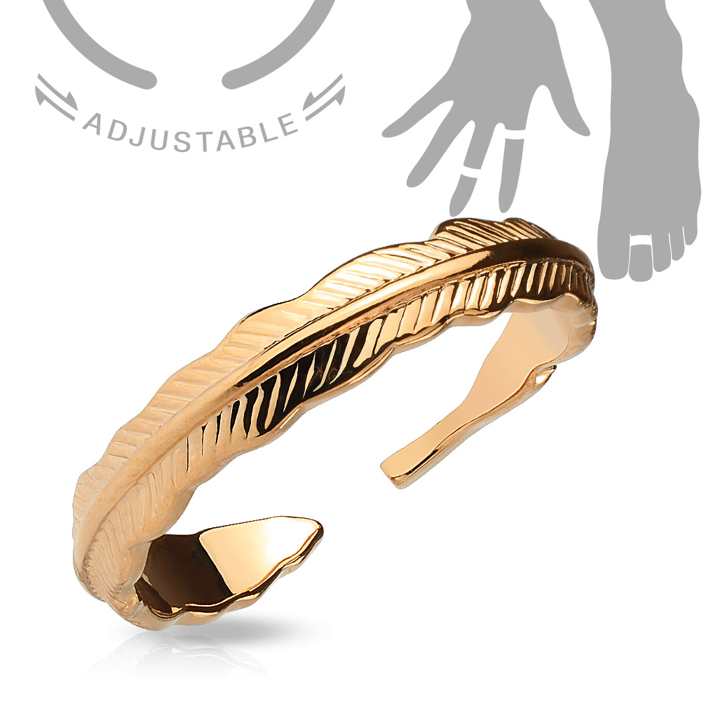 Rose Gold Toe or Finger Ring with a Feather Design - Image 2
