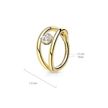 Hinged Clicker Ring with Double Hoop and Centre Clear CZ Gem - Image 5