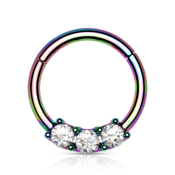 Clicker Ring with 3 Clear CZ Gems - Image 2