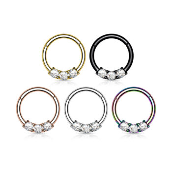Clicker Ring with 3 Clear CZ Gems