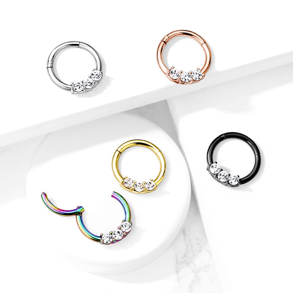Clicker Ring with 3 Clear CZ Gems - Image 8