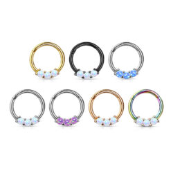 Hinged Clicker Ring with 3 Synthetic Opals