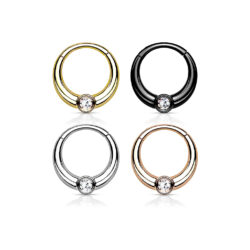 Hinged Segment Ring with Centred Front Facing 3mm CZ gem Ball