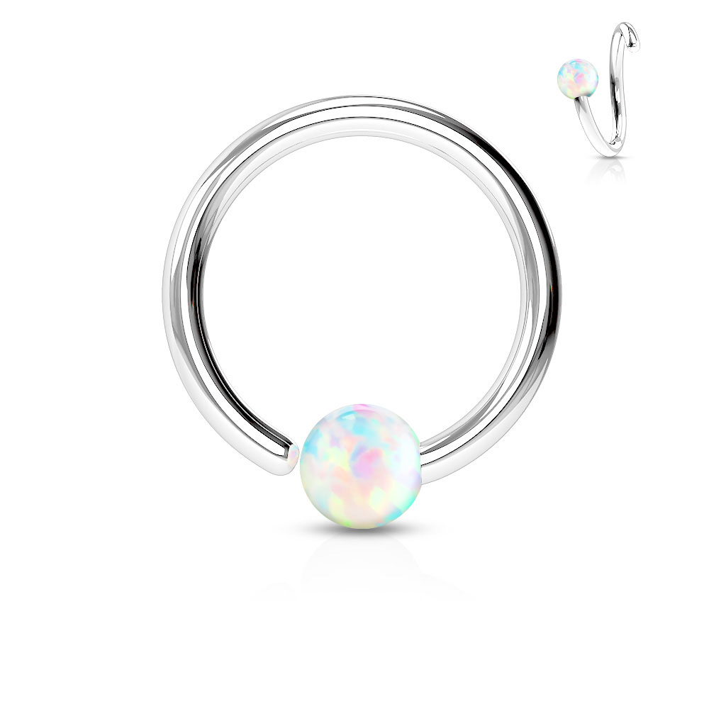 Flexible Cut Ring with Fixed White Opal Ball