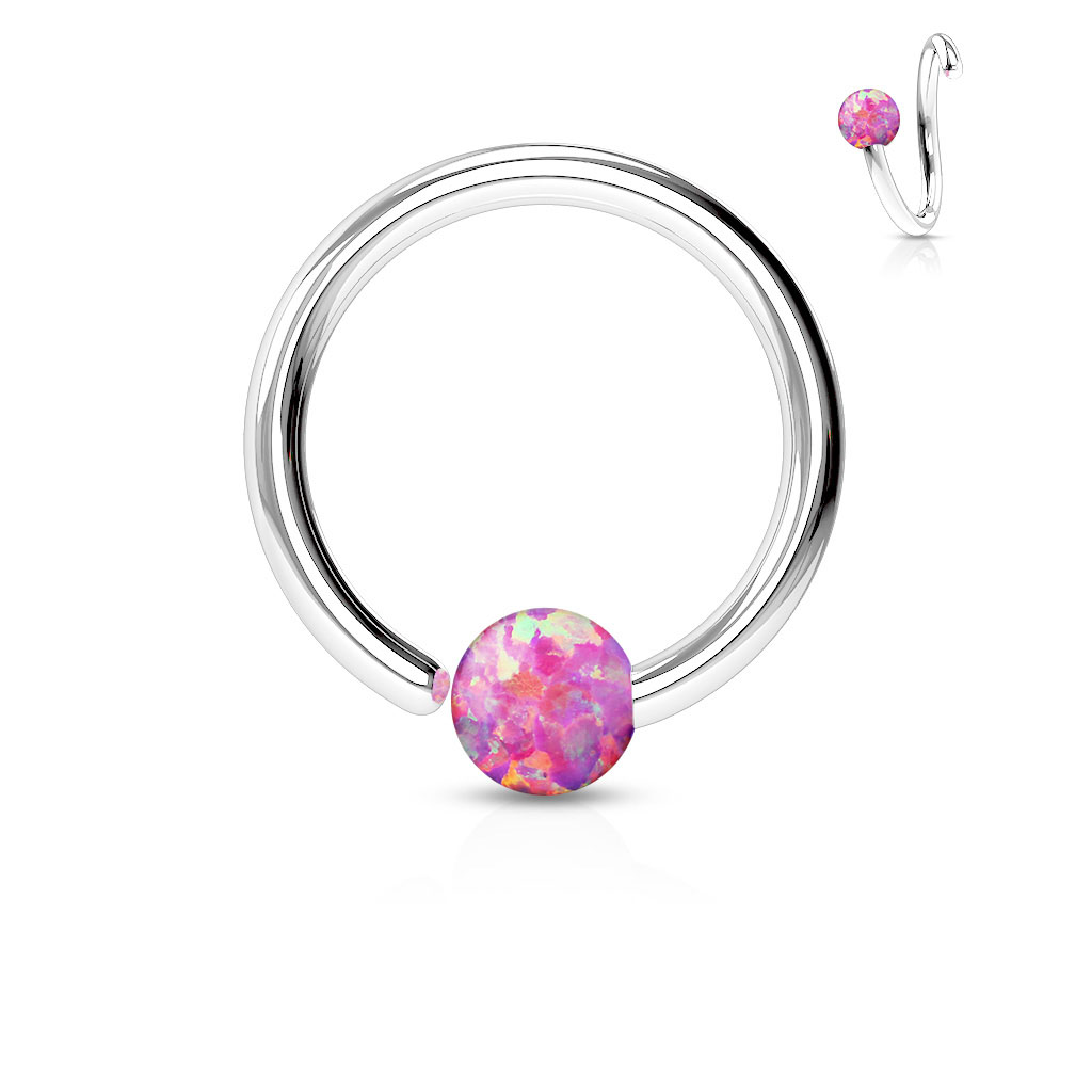 Flexible Cut Ring with Fixed Pink Opal Ball