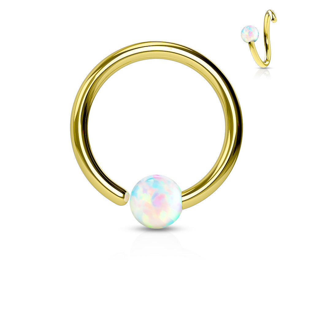 Gold Fixed Ball Cut Ring with White Opal