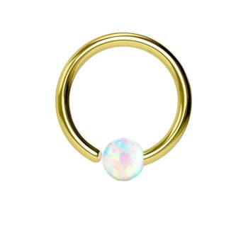 Gold Fixed Ball Cut Ring with White Opal - Image 3