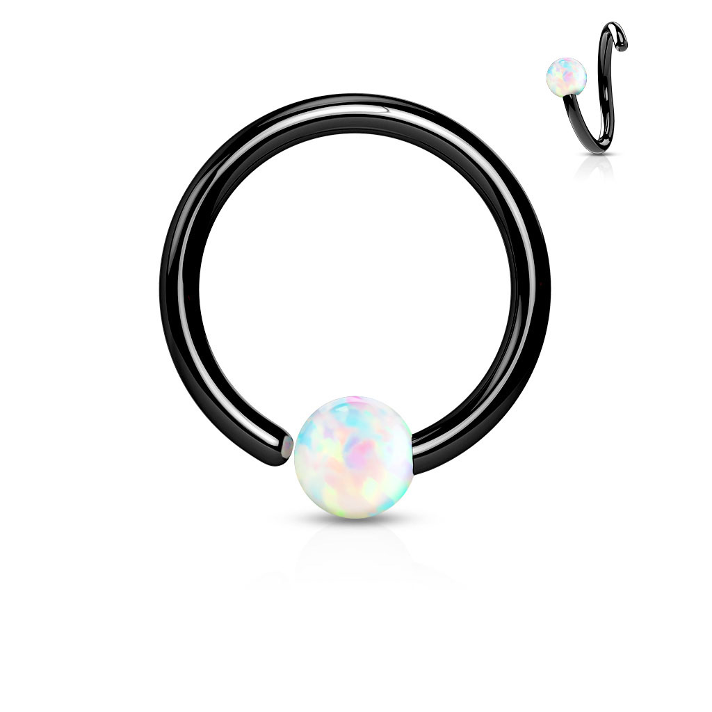 Black Fixed Ball Cut Ring with White Opal