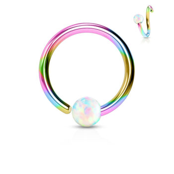 Rainbow Fixed Ball Cut Ring with White Opal