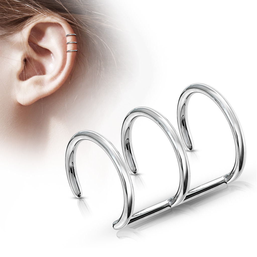Non Piercing Ear Cuff with a Triple Ring - Image 3