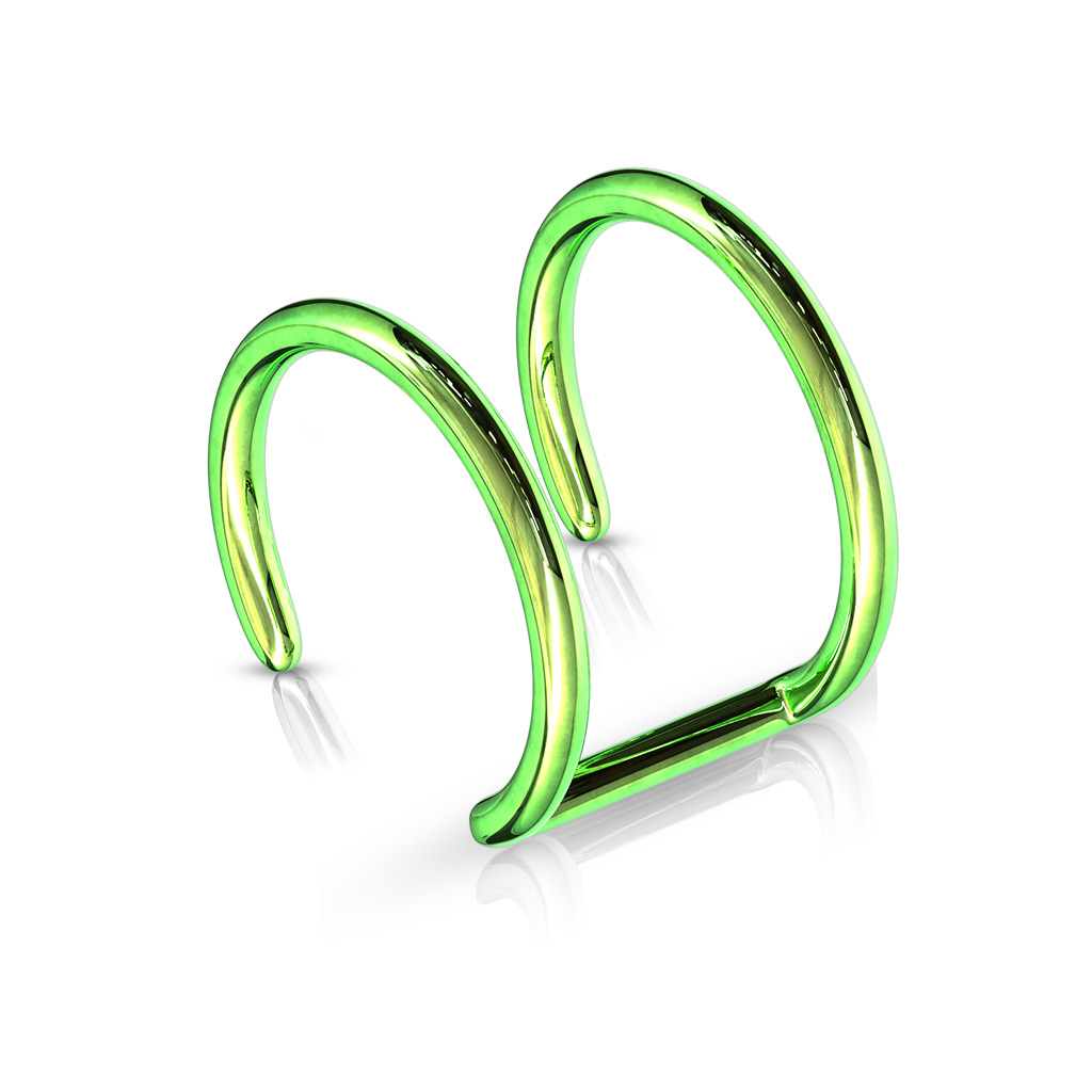 Non Piercing Green Ear Cuff with a Double Ring