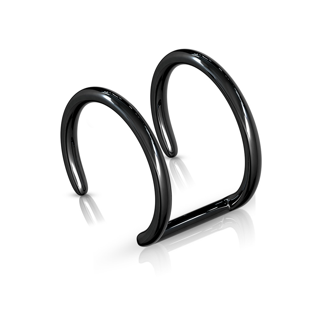 Non Piercing Black Ear Cuff with a Double Ring