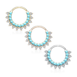 Bendable 8mm Cut Ring with Turquoise and CZ Gems
