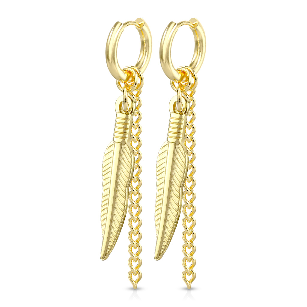Gold Hoop Earrings with a Fern Leaf Dangle