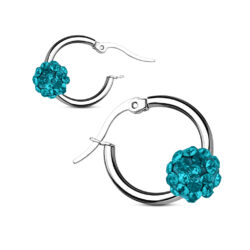 Hoop Earrings with an Aqua Crystal Ball