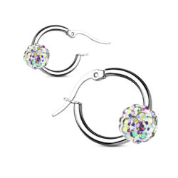 Hoop Earrings with an Aurora Borealis Crystal Ball