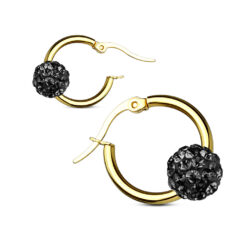 Gold Hoop Earrings with a Black Crystal Ball