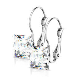 Lever-Back Earrings with a Square Clear CZ Gem