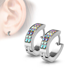 Aurora Borealis Crystals Huggie Earrings