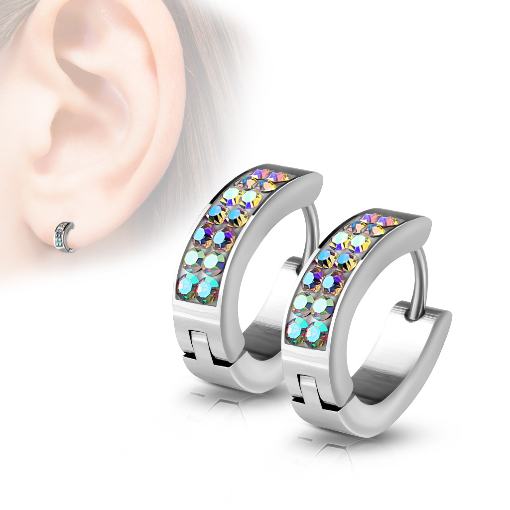 Aurora Borealis Crystals Huggie Earrings