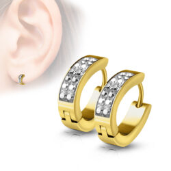 Gold Huggie Earrings with Clear Crystals