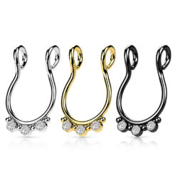 Fake Septum Ring with 3 Clear CZ Gems