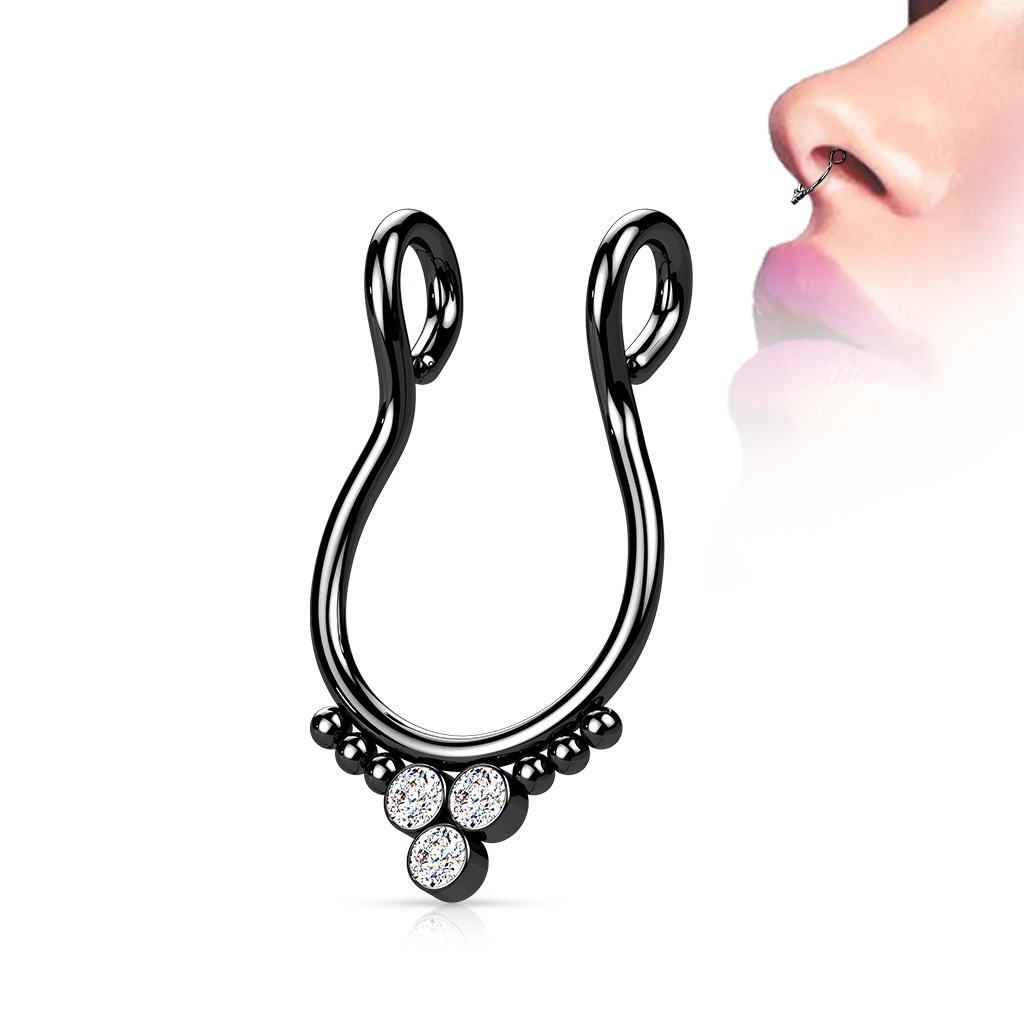 Fake Septum Ring with 3 Clear CZ Gems - Image 4