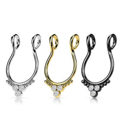 Fake Septum Ring with 3 Clear CZ Gems