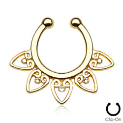 Fake Septum with Filigree Design and Clear Crystals