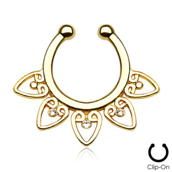 Fake Septum with Filigree Design and Clear Crystals