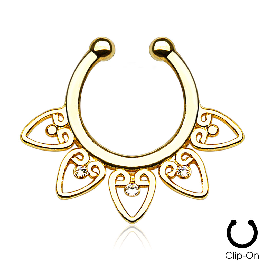 Fake Septum with Filigree Design and Clear Crystals