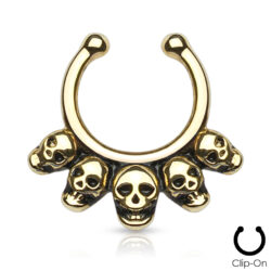 Fake Septum with 5 Skulls Hanger