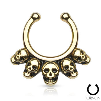 Fake Septum with 5 Skulls Hanger